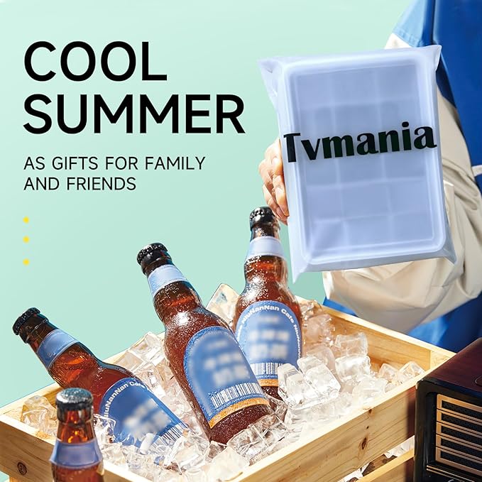 Ice Cube Trays Set of 2, Easy Release 15 Flexible Silicone Ice Cube Molds with Removable Lid Reusable Freezer Ice Trays Stackable for Whiskey, Baby Food, BPA Free (BLUE+GRAY)