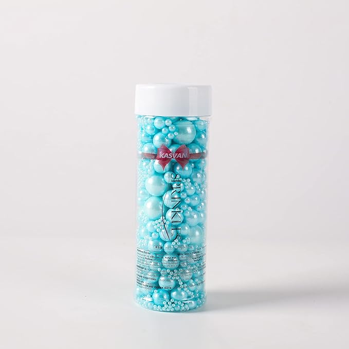 Kasvan Blue Pearl Sugar Sprinkles - Edible Candy Pearls 130g/4.58 Oz, Mix Size, Baking Cake Decorations, Ice Cream Toppings and Cookie Decorating, Wedding Party Chirstmas Supplies