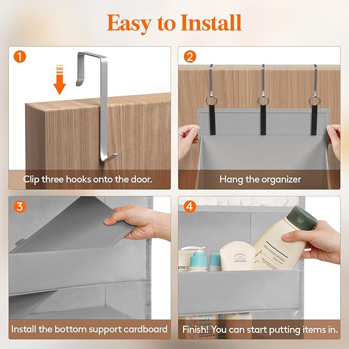 Lifewit 1 Pack Over the Door Organizer, 5 Shelf Clear Window Hanging Storage with 4 Mesh Side Pockets, Anti Tilt 40lbs Load Behind Door for Pantry, Nursery, Bathroom, Bedroom, Kitchen, Dorm,Light Grey