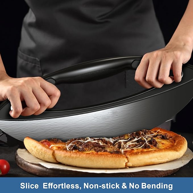 AILUROPODA 12-Inch Pizza Rocker Blade Cutter, Stainless Steel with Protective Cover, Silver