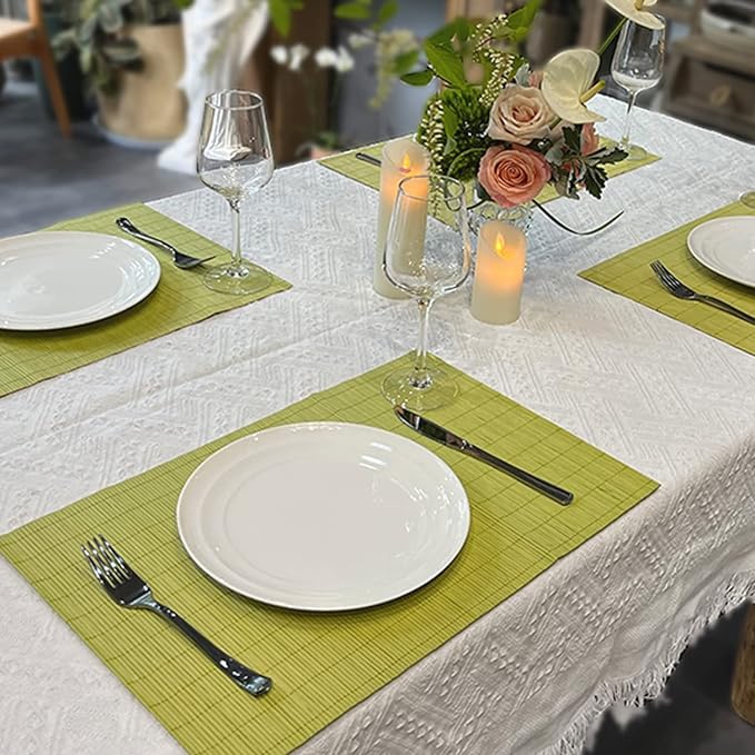 ANDSTAR Set of 8 Pcs Bamboo Placemats Sushi Rolling Mat Japanese Style Natural Anti-Slip Bamboo Placemats Washable Heat-Resistant Table Mats for Dining Room and Kitchen(Green)