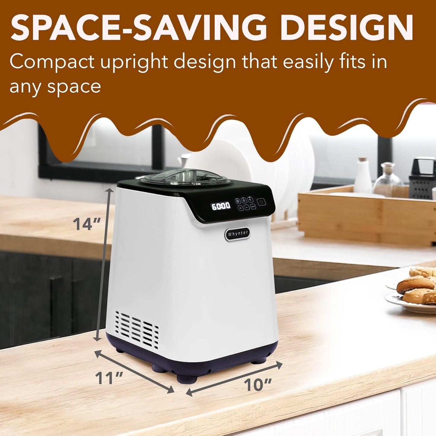 Whynter Ice Cream Maker Machine Automatic 1.28 Qt Upright with Built-in Compressor, LCD Digital Display & Timer, No Pre-Freezing, ICM-128WS, White