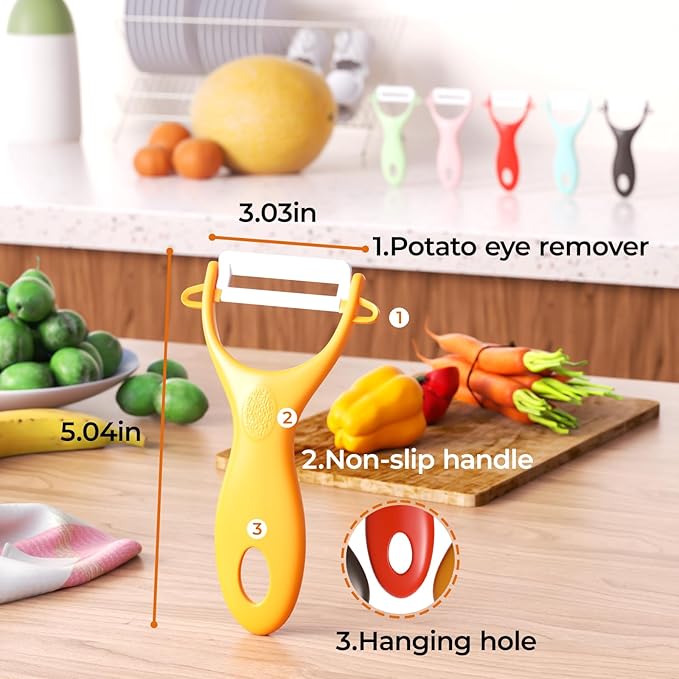 Trez Treamer 6PCS Vegetable Peeler Set with Sharp Blade,Ceramic Apple Peeler Potatoes & Potato Peeler Veggie Peeler Fruit Peeler Carrot Y Peeler Utral Fast Peeling without Rust for Kitchen