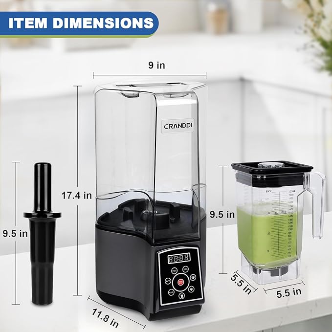 CRANDDI Smart Commercial Blender Digital Touch Screen with Removable Cover, 80oz Capacity, 3 Pre-Set Program with Smoothie, Juice, Cleaning and More, 1500W, 120V, K85TS (Grey)