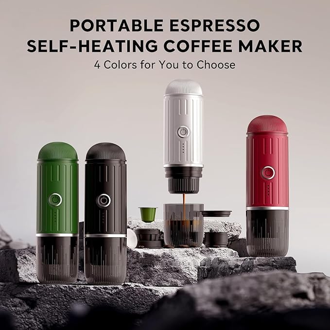 Portable Coffee Maker Travel Espresso Machine 120W Red Color, 19 Bar Pressure 7500mAh Rechargeable Battery Version Portable On the Go for Camping, Driving, Home and Office Travelling