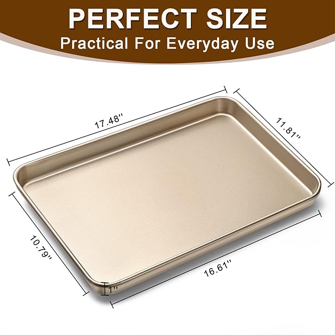 Baking Sheet Pan Set of 2, Wildone Commercial Cookie Sheets for Baking, Nonstick Carbon Steel Oven Tray Half Sheet Pan 17.5x12 Inch, Heavy Duty & Easy Clean