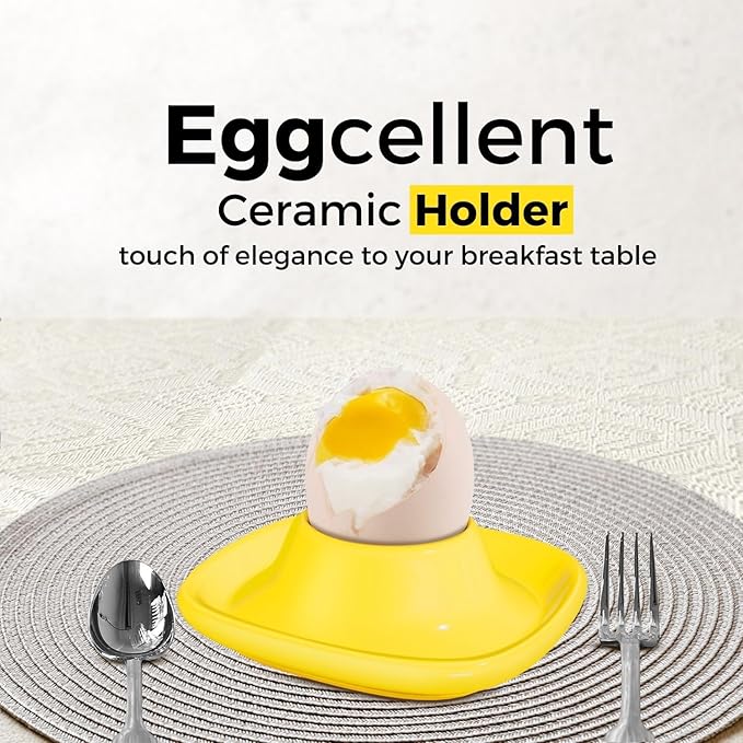 Flexzion Egg Cups for Soft Boiled Eggs - Set of 6 Ceramic Egg Holder - Stackable Egg Coddler Cups with Base for Serving, Breakfast, Brunch - Kitchen Table Decor, Yellow