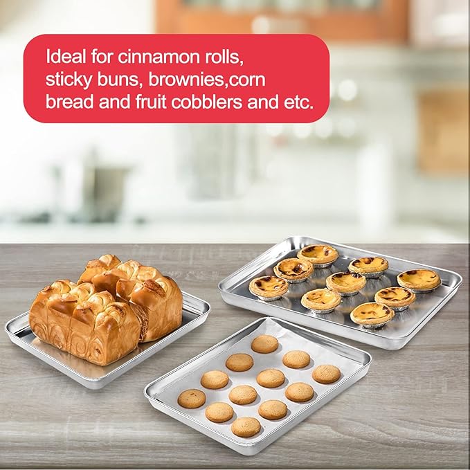 Baking Sheets for Oven, Stainless Steel Cookie Sheet Baking Pan Toaster Oven Tray 10 x 8 x 1 Inch, Easy Clean & Non-stick & Dishwasher Safe