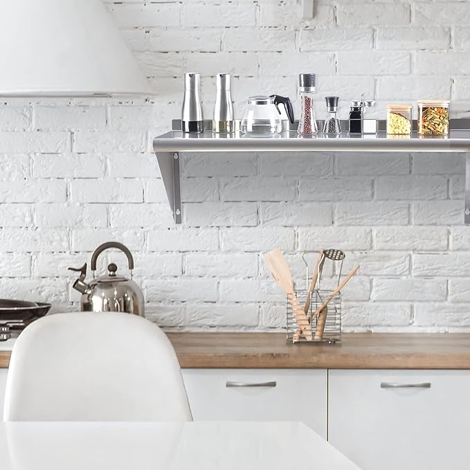 Stainless Steel Shelf 12"x36", Space-Saving Wall Mounted Shelving, 280lb Heavy Duty Steel Shelves with Easy-Clean Surface for Kitchen, Restaurant, Bar, Hotel (Commercial & Home Use)