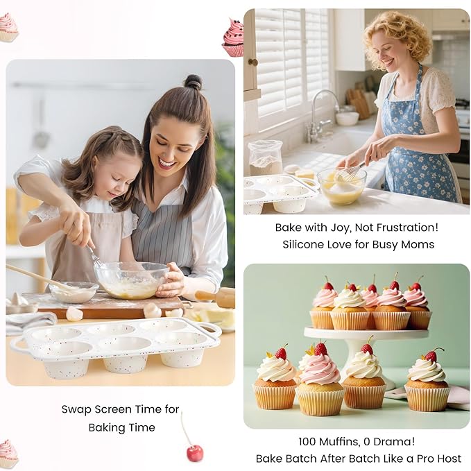 Silicone Jumbo Muffin Pan with Metal Frame, Non Stick Food Grade Silicone Large Muffin Pan Set of 2, with Handles 6 Cup,BPA-Free and Dishwasher Safe, Jumbo Cupcake Pans