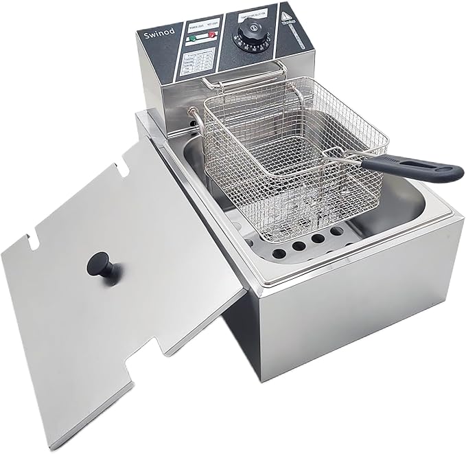 Electric Deep Fryer with Basket for Home Use, Countertop Commercial Deep Fryer 1700w Powerful Performance 9.7Qt Large Capacity Stainless Steel Oil Fryer, Temperature Control