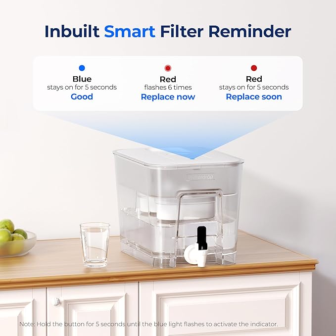 Waterdrop 40 Cup Dual Filter Dispenser, 8X Faster Filtration, 400-Gallon Lifespan, Water Filter Dispenser for Home/Office, 2 Replacements, 10X Longer Lifetime, Reduces Chlorine, PFOA/PFOS๏ผWhite