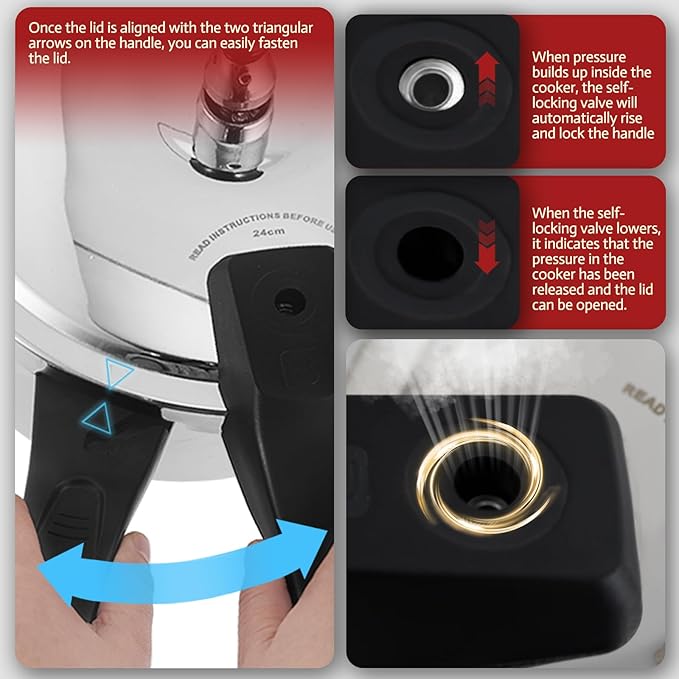 Stainless Steel Pressure Cooker 6.34 Quart, Heavy-Duty, Food-Grade, All Stovetop & Induction Compatible with Multi-Safety Lock System for Gas Electric Ceramic, Commercial Home Kitchen Use, Deeluban