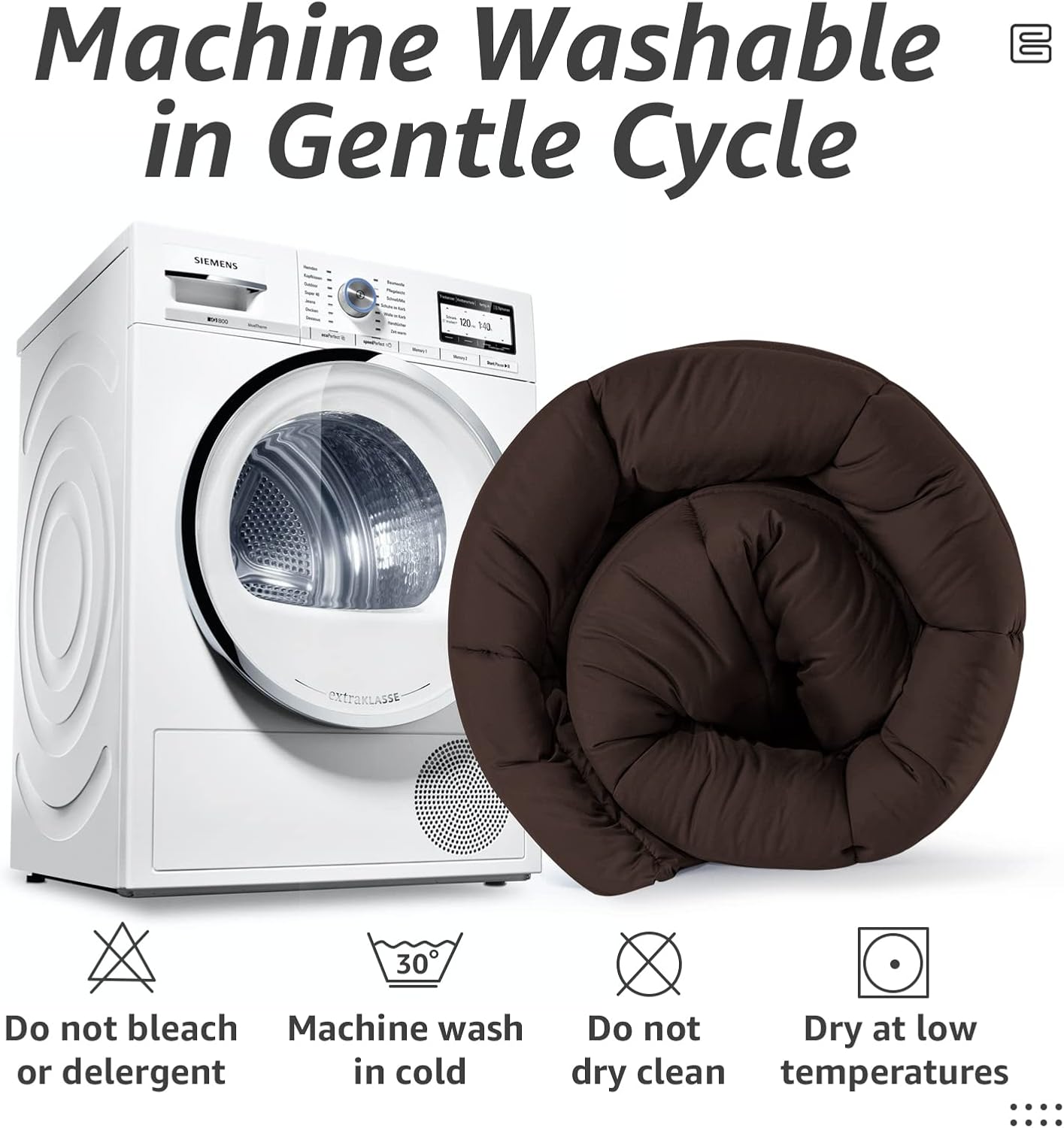 HYLEORY All Season Queen Size Bed Comforter - Cooling Goose Down Alternative Quilted Duvet Insert with Corner Tabs - Winter Warm - Machine Washable - Brown