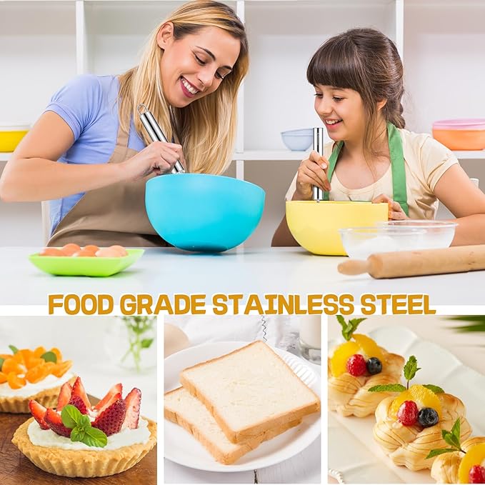 NileHome Stainless Steel Whisk Set 8" 10" Hand Blender + 12" Semi-Automatic Rotary Kitchen Whisk Kitchen Wisk Wire Whisks for Cooking, Whisking, Blending, Beating, Stirring- 3 Pack...