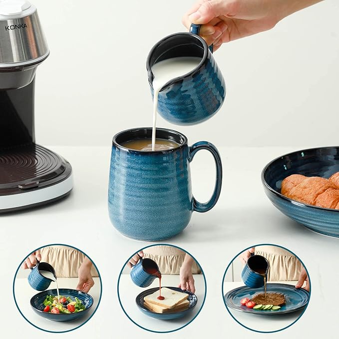 Hasense Porcelain Sugar and Creamer Set,11 Ounce Sugar Bowl with Lid and Spoon,10 Ounce Cream Pitcher,Farmhouse Coffee Sets for Serving,Dishwasher Safe(Blue)