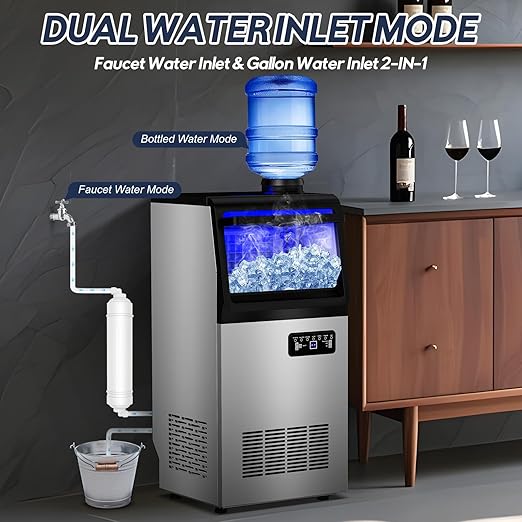 Ice Maker Machine Commercial, 110LBS/24H with 35LBS Storage Bin, 15" Wide Built-in Undercounter/Freestanding Ice Maker Machine for Home Bar Outdoor, 40PCS Ice Cubes Ice Machine, Self Cleaning