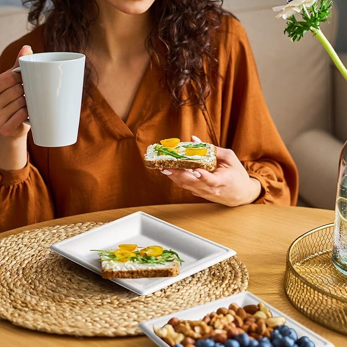 Gezond 100 Pack Compostable Square Paper Plates 6 Inch Disposable Paper Plates Heavy Duty Square Dinner Plates for Party Eco-friendly White Salad Plates