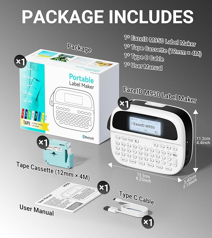 Label Maker Machine with-Tape, Rechargeable Label Maker Waterproof-Labels, Portable Bluetooth Labeler, Labeling Machine with Backlit LCD, QWERTY Keyboard & APP Connectivity for Home Office Use