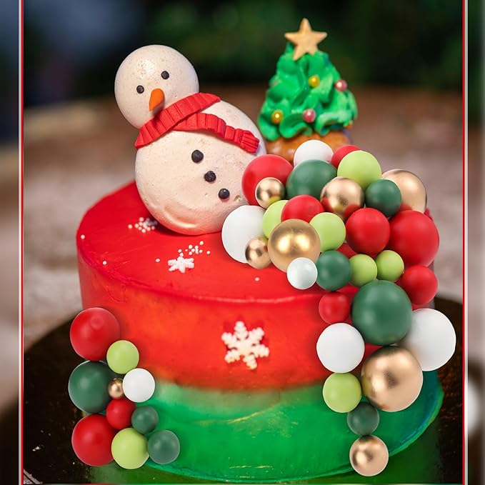 108 Pcs Balls Cake Topper DIY Cupcake Insert Foam Balloons for Cake Baking Wedding Anniversary Birthday Decoration(Various Green, Red, Gold, White,Multi Sizes)