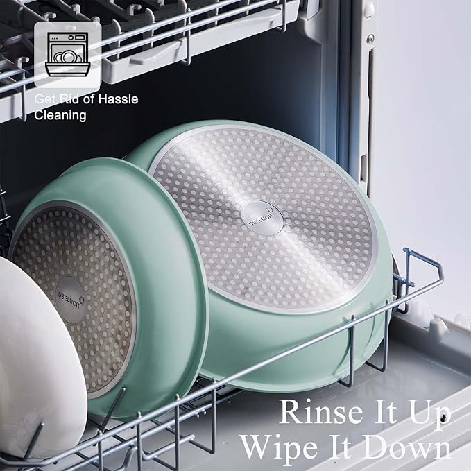 5 Piece Ceramic kitchen Cookware Set,Nonstick Pots and Pans with Removable Handles Stackable Camping Cookware Dishwasher&Oven Safe Frying Pan Green