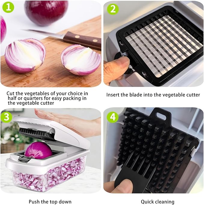 16 in 1 BPA free Vegetable Chopper with Container,Salad Food Veggie Chopper,Onion Cutter,Mandoline Slicer,Includes Egg Separator & Peeler,Non-Slip Base & Safety Guard,Chop 50% Faster(White)