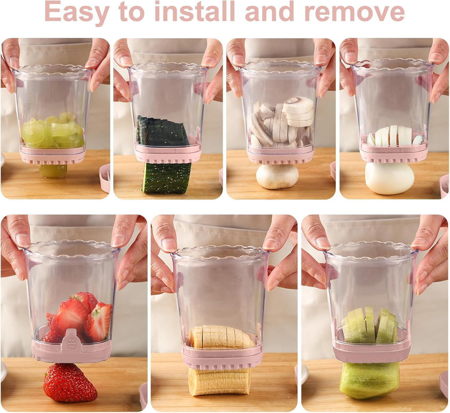 Fruit Slicer Cup: Strawberry Slicer, Strawberries Cutter Cup, Speed Cutter for Banana Grape Egg Kitchen Portable Slicing Tool(Pink)