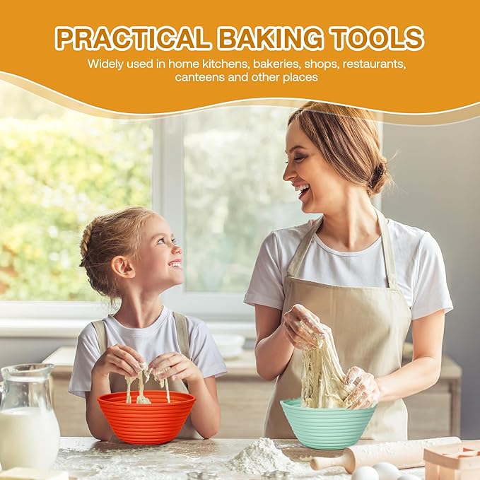 Silicone Banneton, Sourdough Bread Baskets (Set of 6, 5 Inch), Round Proofing Bread Bowls with Starter Kit, Bread Making Baking Supplies