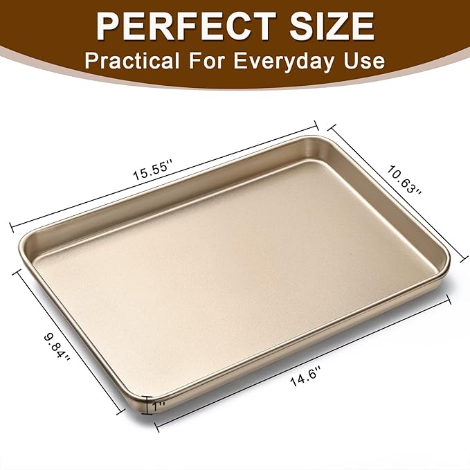 Baking Sheet Pan Set of 2, Wildone Commercial Cookie Sheets for Baking, Nonstick Carbon Steel Jelly Roll Pan Oven Tray 15x10 Inch, Heavy Duty & Easy Clean