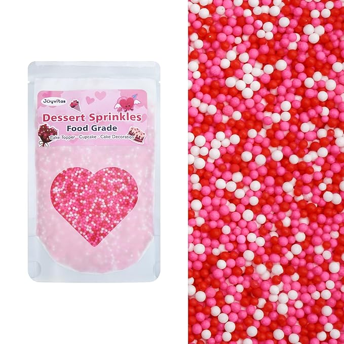 Pink Nonpareils Sprinkles, Edible Sprinkles For Cake Decorating, Pink Red and White Candy, 150g/5.29oz, Cupcake Topper, Cake Decoration, Mother's Day, Valentine's Day, Wedding Party Supplies
