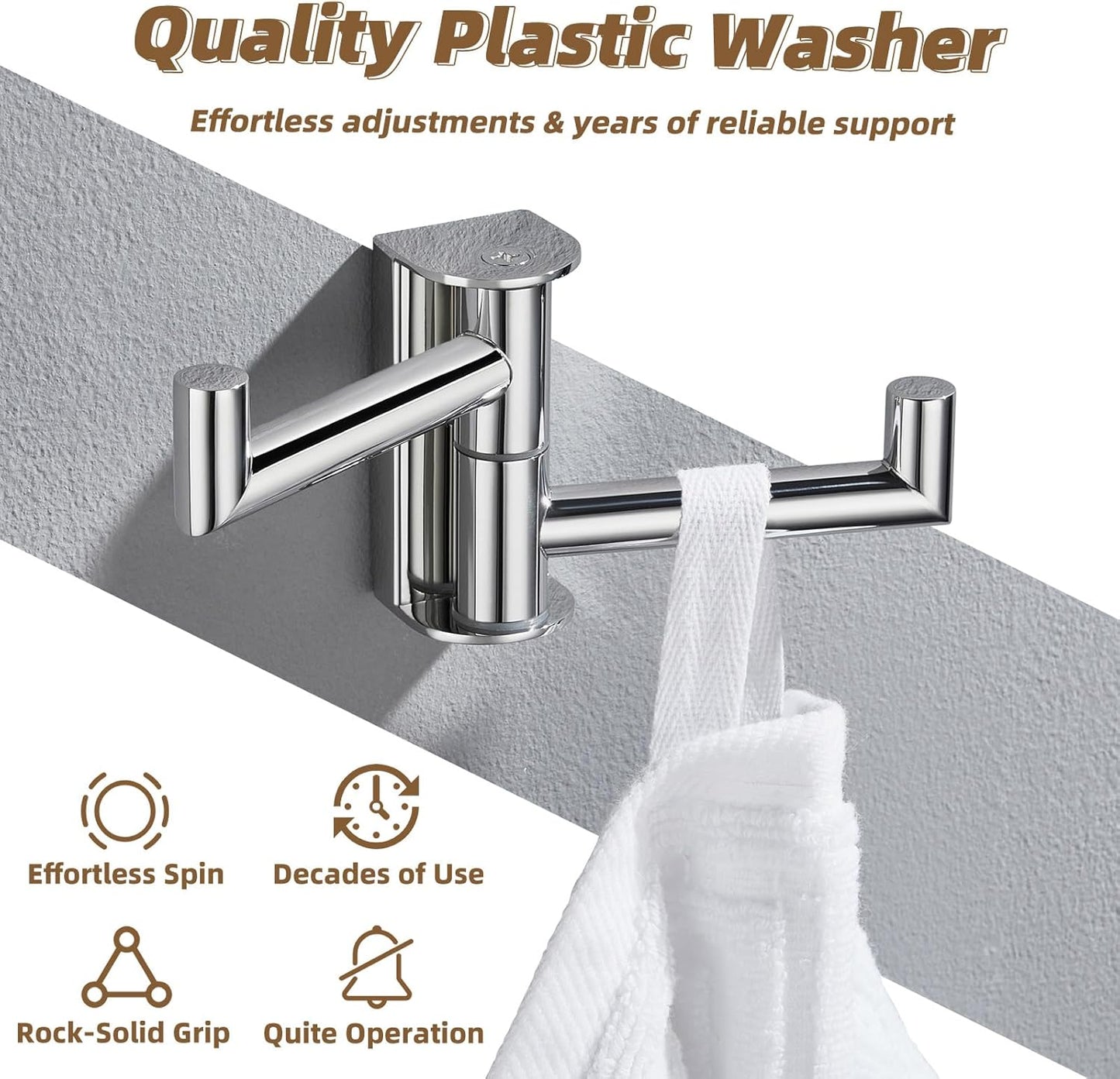 APLusee Double Swivel Towel Hook Wall Mounted, 304 Stainless Steel Folding Coat Hook with 2 Rotating Arms, Polished Chrome