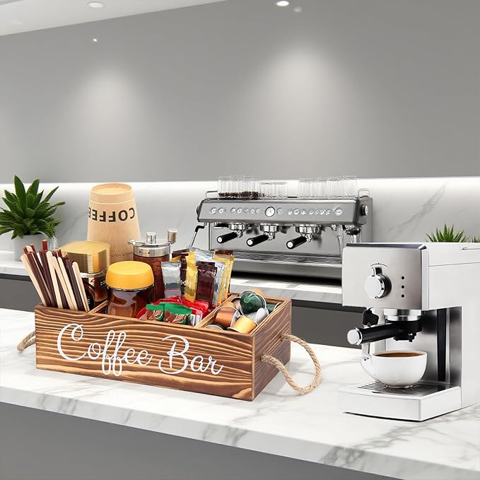 Wooden Coffee Pod Holder Coffee Station Organizer for Countertop Kcup Storage with Removable Dividers Bar Accessories Table Decor Tea Condiment Storage Box
