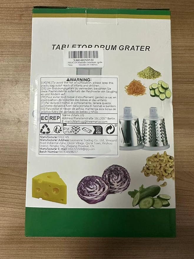 Manual Rotary Potato Grater Kitchen Mandoline Vegetable Slicer,with 3 Interchangeable Blades,Easy to use (Green)