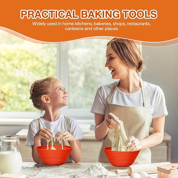 Silicone Banneton, Sourdough Bread Baskets (Set of 6, 5 Inch), Round Proofing Bread Bowls with Starter Kit, Bread Making Baking Supplies