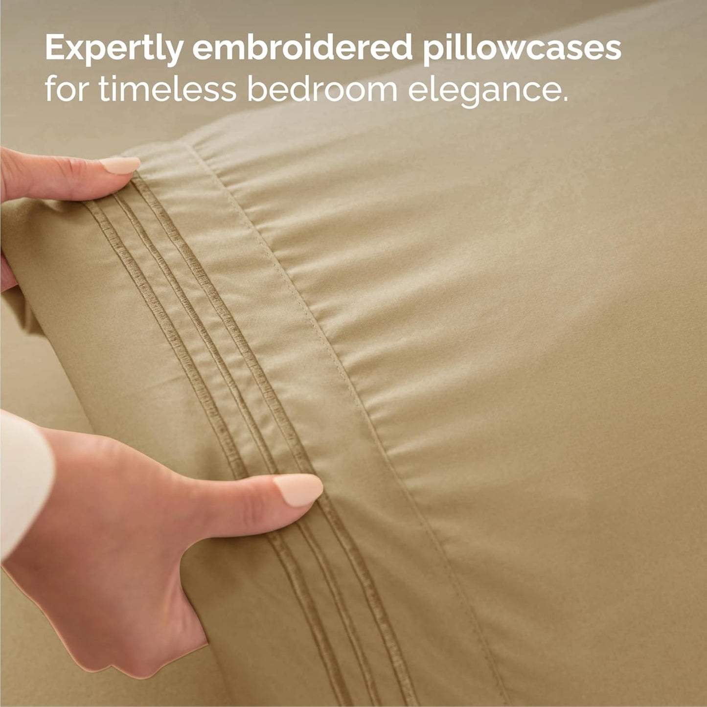 Cal King Size 4 Piece Sheet Set - Comfy Breathable & Cooling Bed Sheets Set - Hotel Luxury Bedding for Women, Men, Kids, Teens, Boys & Girls - Deep Pockets, Ultra-Soft, Wrinkle Free - Oeko-Tex - Beige