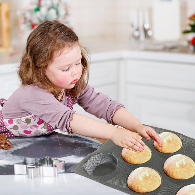 Bluedrop Silicone Bun Bread Forms Round Shape Trays Perforated Bakery Molds Fit Half Pan Size