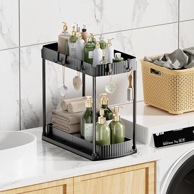 2 Pack Under Sink Organizer, Multi-Purpose Pull Out Cabinet Organizer and Storage for Bathroom & Kitchen, 2 Tier Sliding Cabinet Organizer Drawer