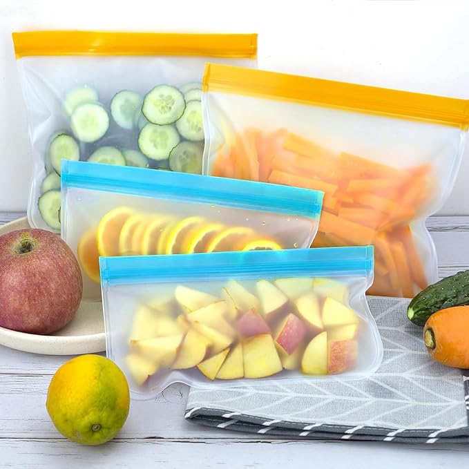 8 Pack Reusable Gallon Bags Dishwasher Safe, Silicone Leakproof Reusable Freezer Bags, BPA Free Reusable Food Storage Bags for Candy, Snack, Cereal, Travel Items, Home Organization(Blue)