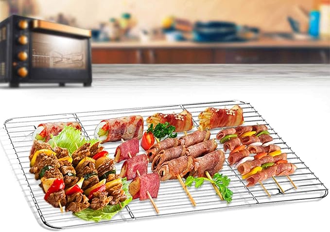 TeamFar Baking Sheet with Rack Set (2 Pans + 2 Racks), Stainless Steel Baking Pan Cookie Sheet for baking, Non Toxic & Healthy, Easy Clean & Dishwasher Safe - 4 Pack