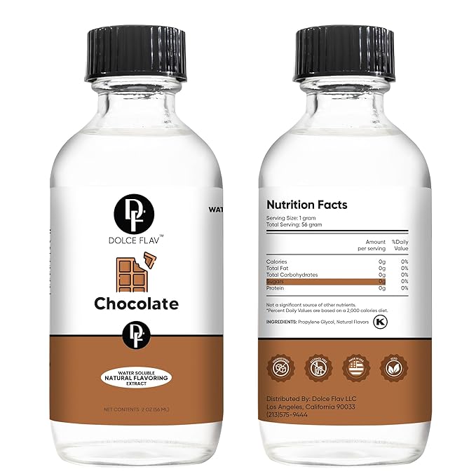 Dolce Flav Natural Chocolate Extract – Sugar-Free & Kosher – Pure Cocoa Flavor for Baking, Coffee, Ice Cream, Smoothies & Desserts – Highly Concentrated – 2 oz