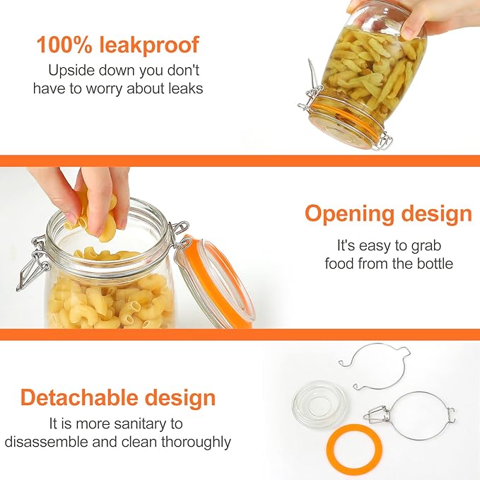 DANALLAN Wide Mouth Mason Jars, 4Pcs 32 oz Glass Jars with Airtight Lid Large Mason Canning Jars Clear Storage Canister Jars with Measurement Marks for Canning Flour Jam Jelly Coffee Sugar Beans