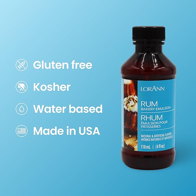 LorAnn Oils Rum Bakery Emulsion: Realistic Flavor, Ideal for Enhancing Boozy Notes in Baked Goods, Gluten-Free, Keto-Friendly, Extract Alternative Essential for Your Kitchen, 4 Oz