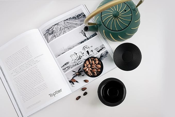 TOPTIER Japanese Cast Iron Teapot with Infuser, Stovetop Safe Teakettle, Wave Design, Enameled Interior, 30 oz (900 ml), Green