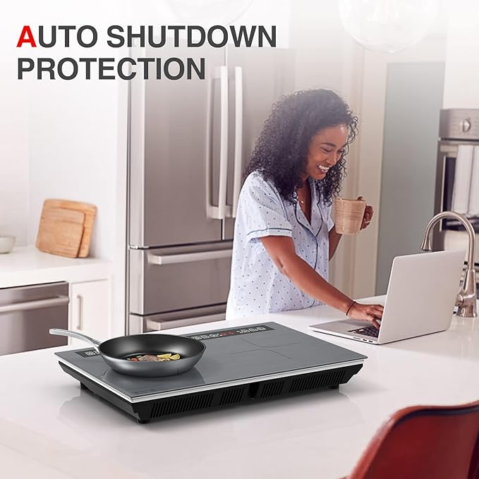 Double Induction Cooktop 110v-120v, 2 Burner Electric Cooktop 24 inch 4000W Induction Stove Top, Hot Plate LED Touch Screen, 9 Temperature, Safety Lock