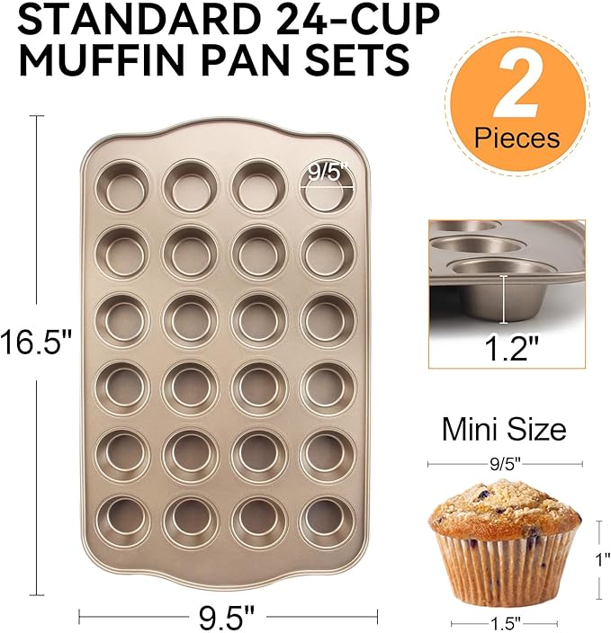 Cupcake Pan 2 Pack, Rustproof 12-Well Nonstick Muffin Pan for Baking
