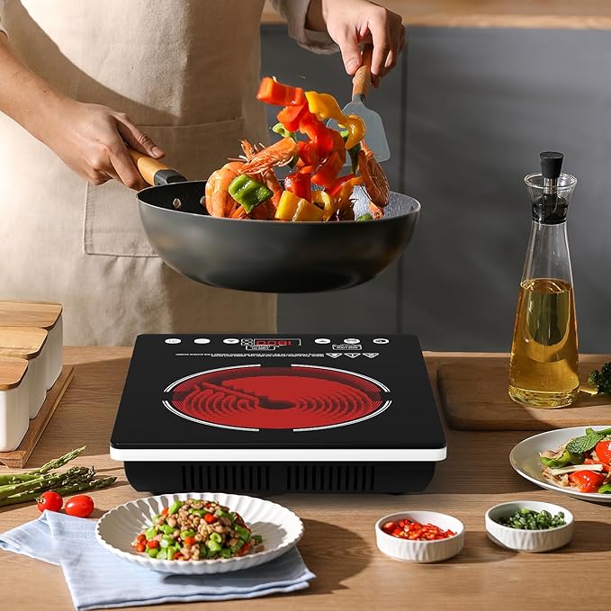 Single Burner Electric Cooktop 1800W - 110V Electric Stove Top Burner Portable Stove with Touch Control 9 Power Level - Induction Cooktop with Child Safety Lock Timer for Home Camping