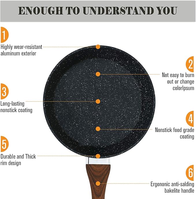 Kitchen Academy Induction Cookware Sets - 12 Piece Cooking Pan Set, Granite Black Nonstick Pots and Pans Set