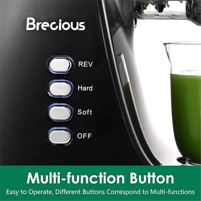 Slow Masticating Juicer,Brecious Cold Press Juicers with 2 Speed Modes & Quiet Motor,Juicers Machines Vegetable and Fruit with Reverse Function,Celery Juicer,BPA-Free,Easy to Clean (Black)