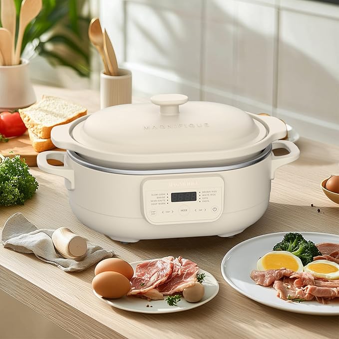 4 Quart Programmable Slow Cooker with Flexible Easy Programming, 8-in-1 Claypot Multi Cooker, Removable Crock, Nonstick, Oven Safe Pot to 450°F, Oatmeal