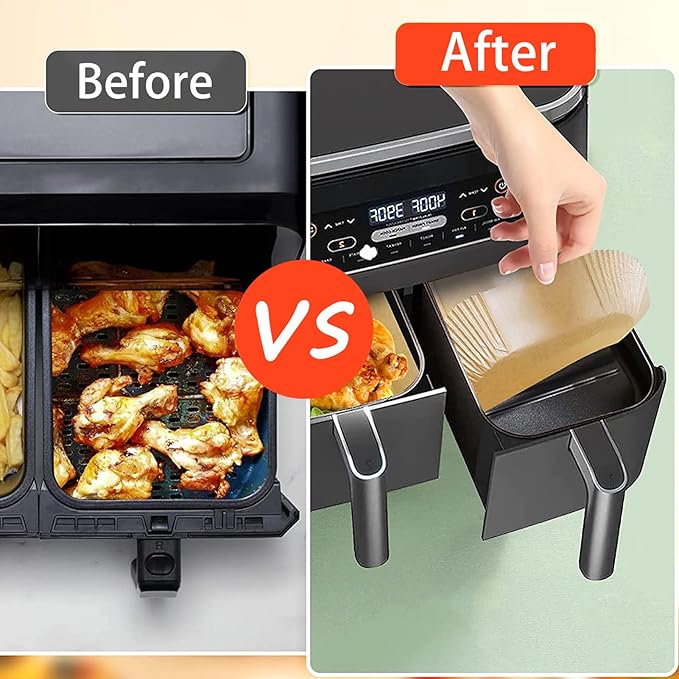 Ninja Foodi Air Fryer Liners, Ninja Air Fryer Liners Disposable, Ninja DZ071 Foodi Ninja Dual Air Fryer Parchment Paper Liners, Rectangular Airfryer Paper Liners, Rectangle 2 Basket Liners